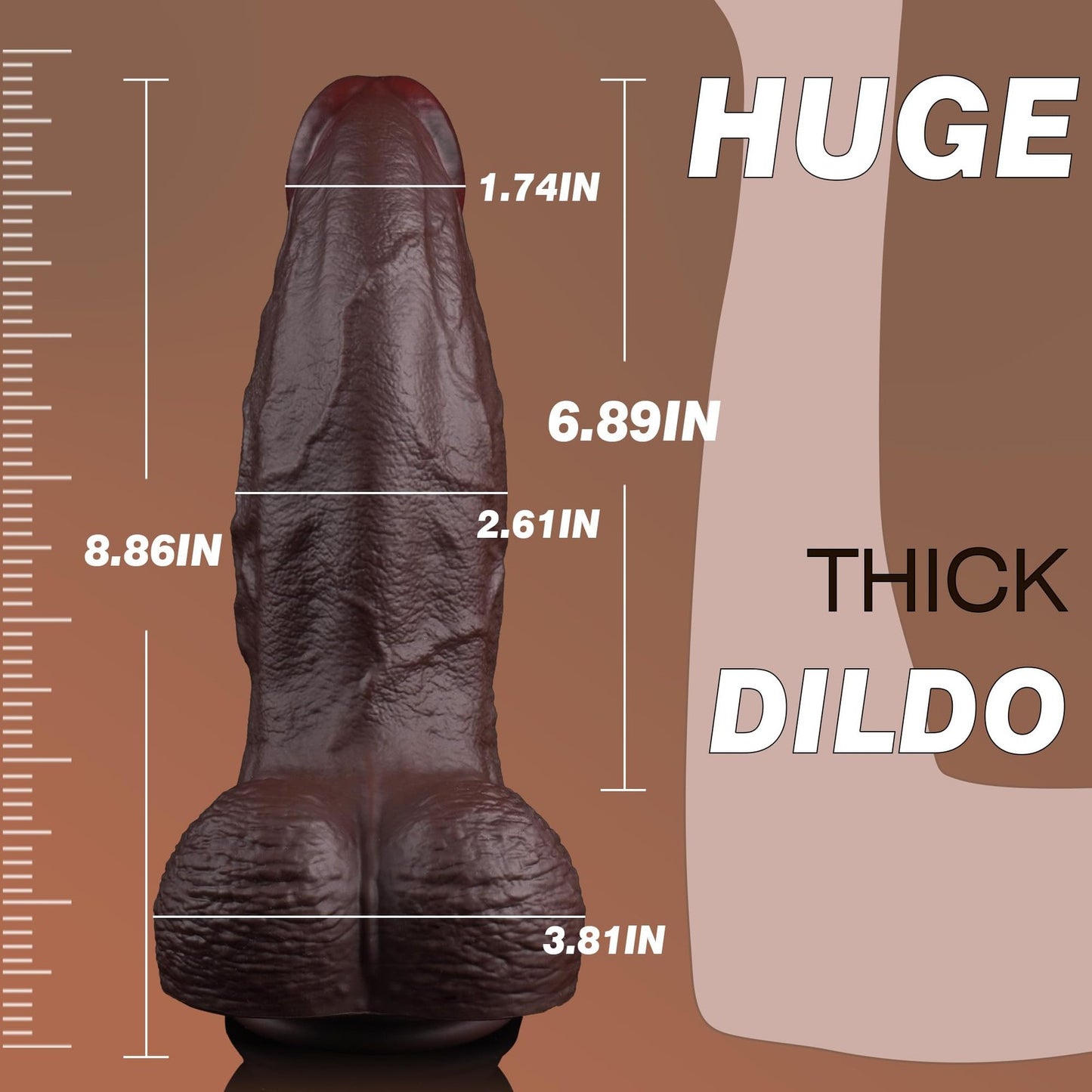 2.61'' Diameter Huge Thick Dildo BBC Big Black Dildo 8.86" Giant Dildo Massiv...
