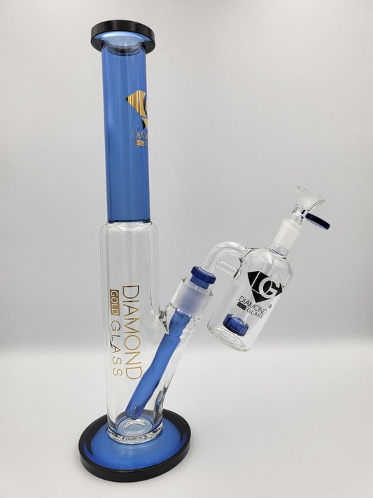 14" Diamond Glass Bong With Ashcatcher  High Quality Bong Multi Color Straight